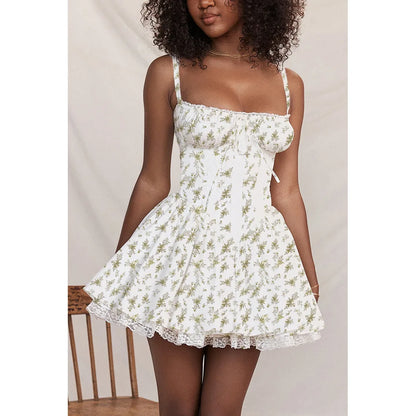 Sexy Lace Floral Corset Short Dress Women's Slip White Yellow Casual Bandage Dresses Female Clothing Party Birthday Summer 2025