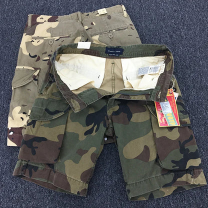 Summer New American Retro Heavyweight Camouflage Cargo Shorts Men's Pure Cotton Washed Loose Multi-pocket Casual 5-point Pants