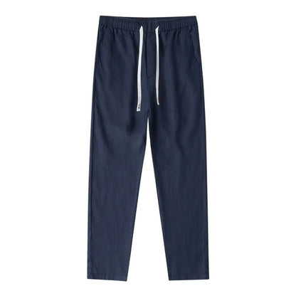 Men's Linen Pants Solid Color Breathable Lightweight Streetwear Drawstring Cool Absorb Sweat Loose Beach Casual Ninth Pants