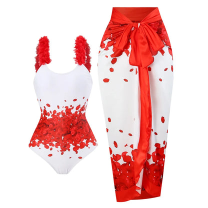 2024 New Sexy Push Up One Piece Swimwear Women Retro Print Biquini Skirt Cover Up Monokini Brazilian Swimming Suit Dress