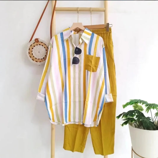 2024 Summer New Fashion Loose-Fit Slimming Casual Striped Two-Piece Suit Women's Comfortable Black Pink Red Short Skirt Set