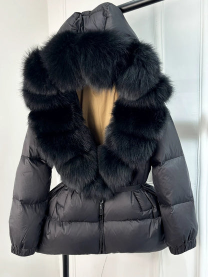 Janveny 2025 Winter Puffer Jacket Women Real Fox Fur Hooded Thick Warm 90% White Duck Down Coat Female Parkas Waterproof