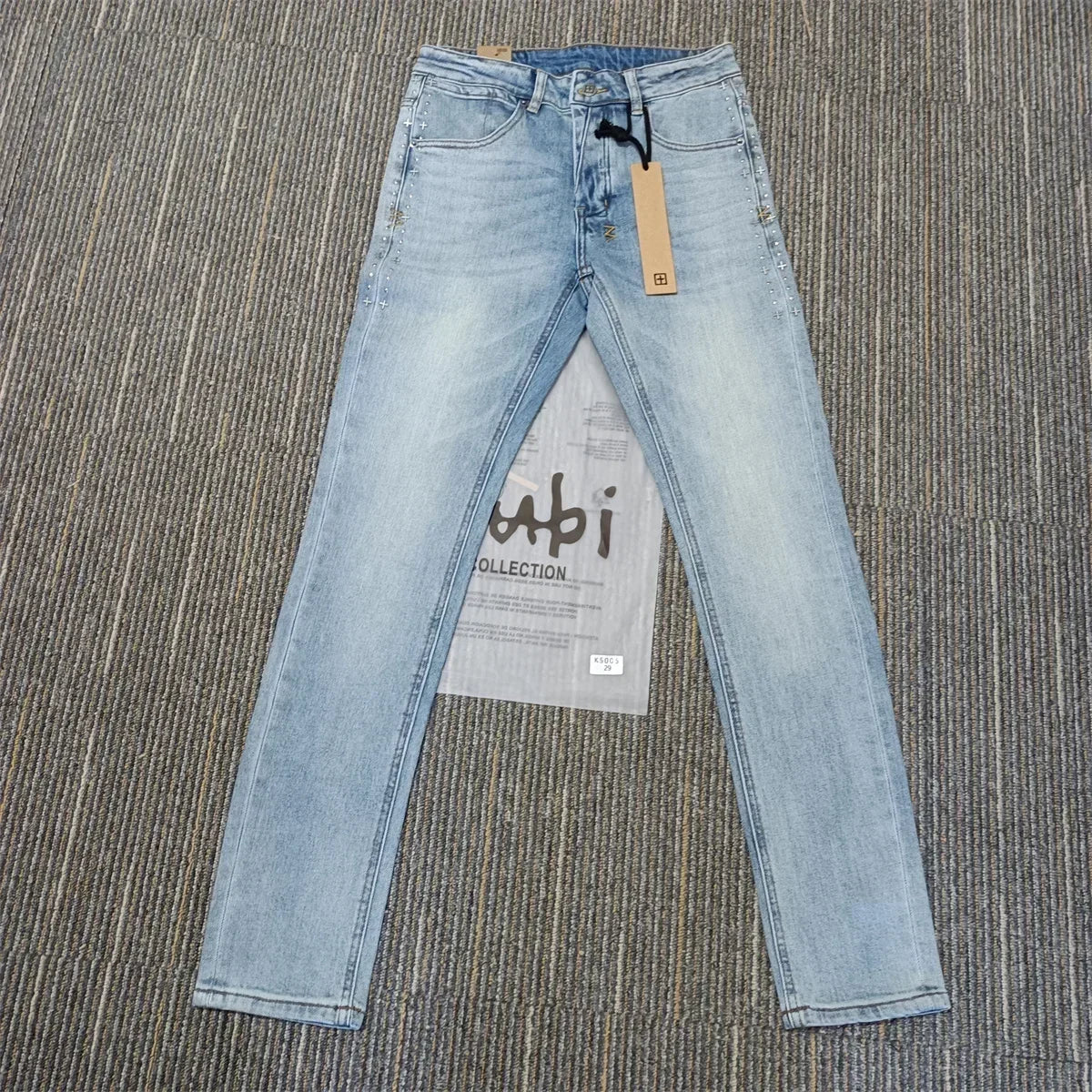 25SS New Cross Jeans Men fashion Personality Trend Hip-hop Multi-style Low Rise Elastic Skinny Denim Pants Frayed Trousers