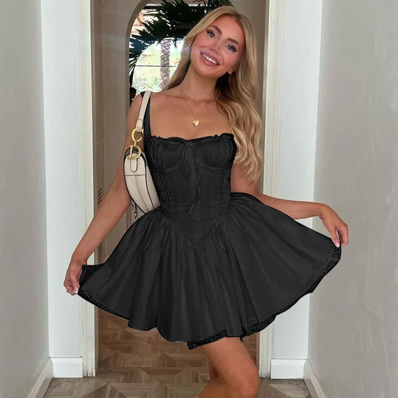 Sexy Lace Floral Corset Short Dress Women's Slip White Yellow Casual Bandage Dresses Female Clothing Party Birthday Summer 2025