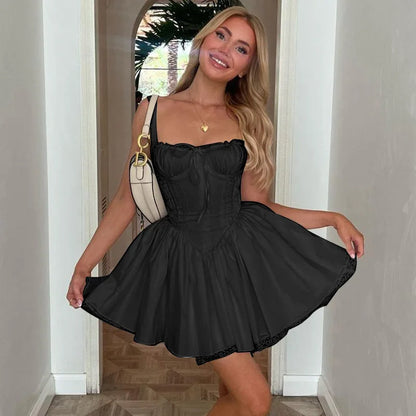 Sexy Lace Floral Corset Short Dress Women's Slip White Yellow Casual Bandage Dresses Female Clothing Party Birthday Summer 2025