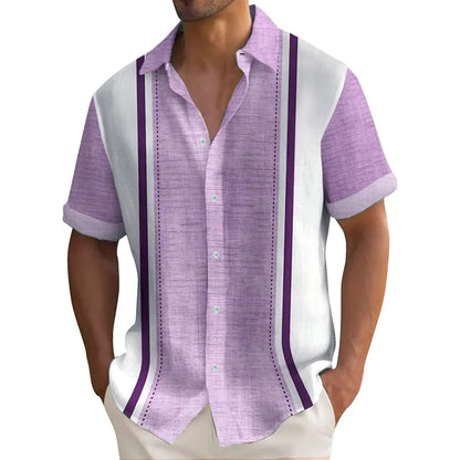Summer striped printed man shirt, men's casual short sleeve, button up, loose Hawaiian shirt, oversized men's clothing lapel shi