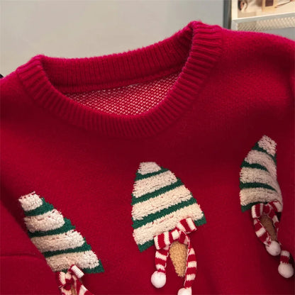 Women's Winter Round Neck Long Sleeve Casual Sweater Y2K High Street Hip Hop Christmas Tree 90S Retro Sweater Clothing 2025 New