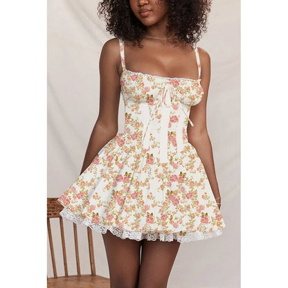 Sexy Lace Floral Corset Short Dress Women's Slip White Yellow Casual Bandage Dresses Female Clothing Party Birthday Summer 2025