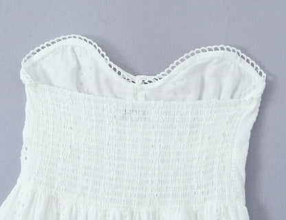 Evening Party Embroideryed Dress Elegant Summer Solid Color White Lace dress Off Shoulder Short Dress Front Tie Back Shirred