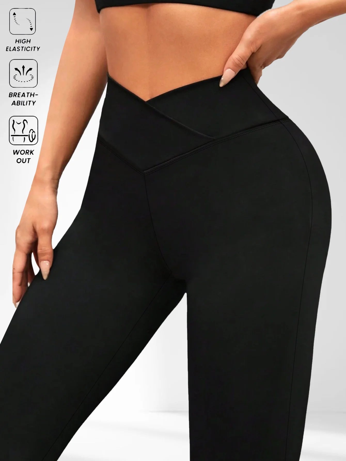1 solid color high waisted bell bottom pants, sports yoga pants, spring and summer running and fitness bell bottom pants