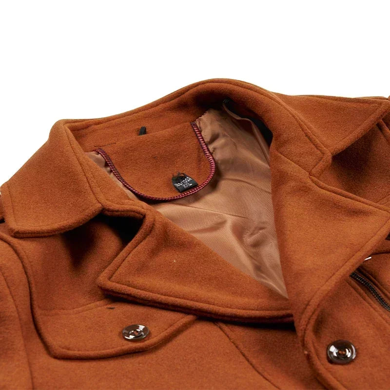 Men Fashion Autumn Winter Wool Trench Coats Fashion Middle Long Jacket Male Double Collar Zipper Coat Windbreak Woolen Overcoat