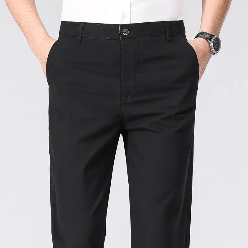 2025 Mens Cotton Trousers Man Business Casual Pants Office Black Chino Pants Khaki Grey Navy Trousers 29-40