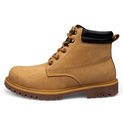 Men Genuine Leather Work Boots Without Steel Cap Outdoor Natural Leather Hiking Trekking Shoes Plus Big Size 48 49
