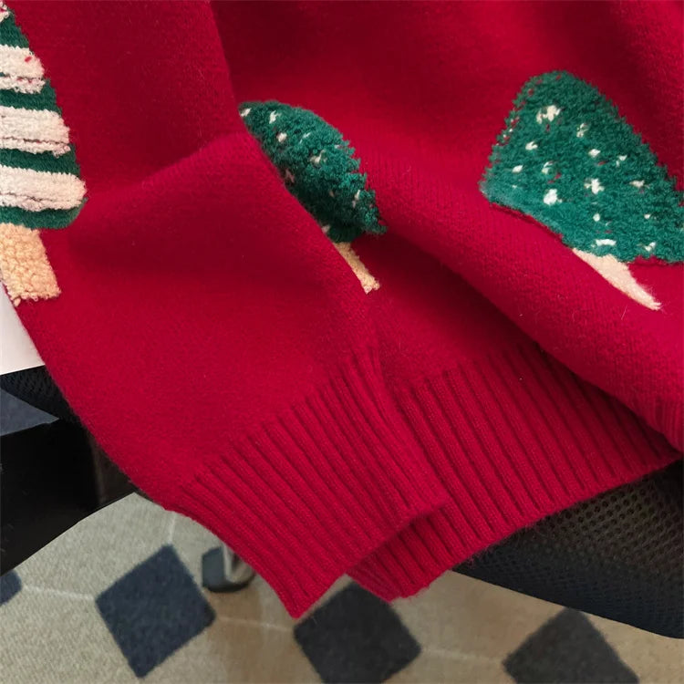 Women's Winter Round Neck Long Sleeve Casual Sweater Y2K High Street Hip Hop Christmas Tree 90S Retro Sweater Clothing 2025 New