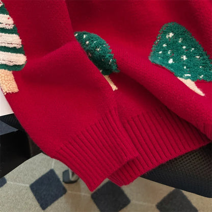 Women's Winter Round Neck Long Sleeve Casual Sweater Y2K High Street Hip Hop Christmas Tree 90S Retro Sweater Clothing 2025 New
