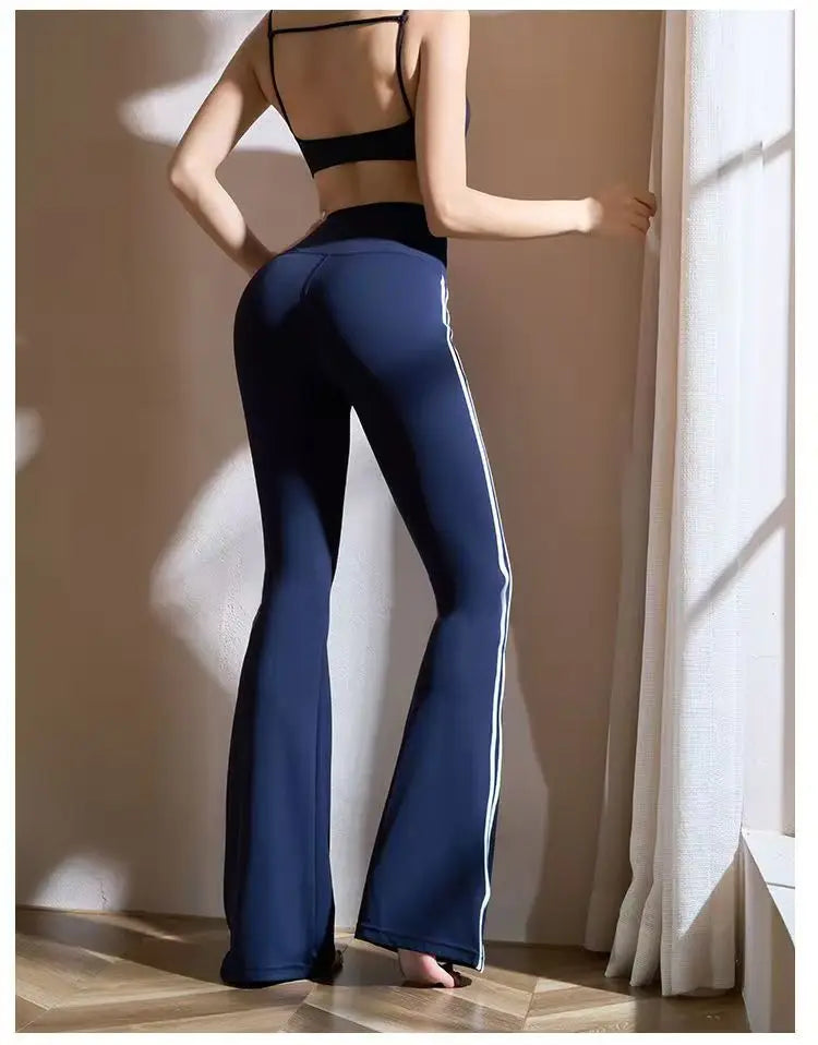 Matching Sportswear New In Women's Flare Pants High Waist Yoga Pants Casual Basic Lady's Long Trousers Korean Chic Stripe Pants