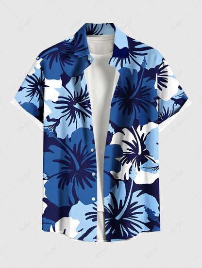 Summer Men's Hawaiian Shirts 3D Printed Short Sleeved Button Down Lapel Shirt