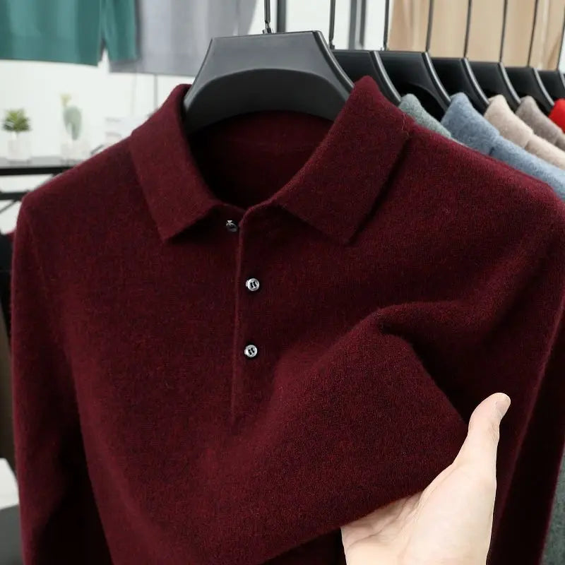 Smart Casual Autumn Winter  Sweater Men Solid Lapel Button Simplicity Fashion Luxury Long Sleeve Pullovers Knitted Tops