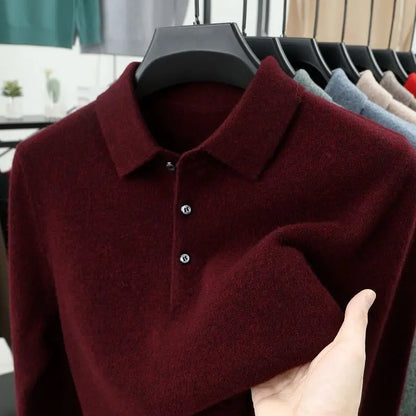 Smart Casual Autumn Winter  Sweater Men Solid Lapel Button Simplicity Fashion Luxury Long Sleeve Pullovers Knitted Tops