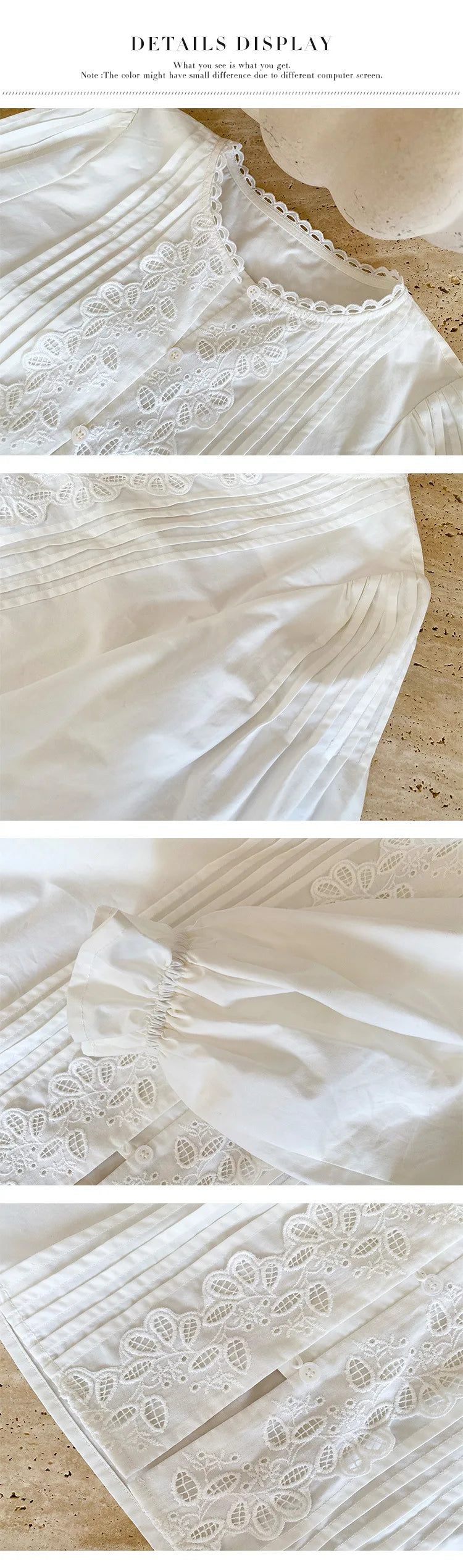 2025 Spring New Women's French White Shirt Splicing Lace Embroidery Design Ladies Shirt Long Sleeve Casual Holiday Beach Tops