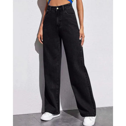 High-Waisted Washed Women's Jeans 2025 Solid Color Versatile Fashion Straight Pants Long Section for Casual Wear