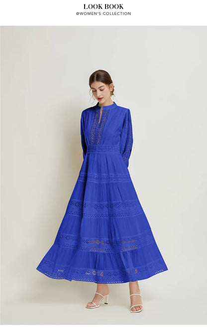 French Fashion Retro Dress Summer Clothing Lace Lace Splicing V-neck Design Lantern Sleeve Dress White Club Outfits for Women