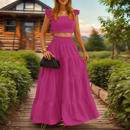 Y2k Two Piece Set Woman Clothing Spring/Summer New Elegant Sexy Collage Sleeveless Top and Longuette Skirt Suits Female 2Pcs Set