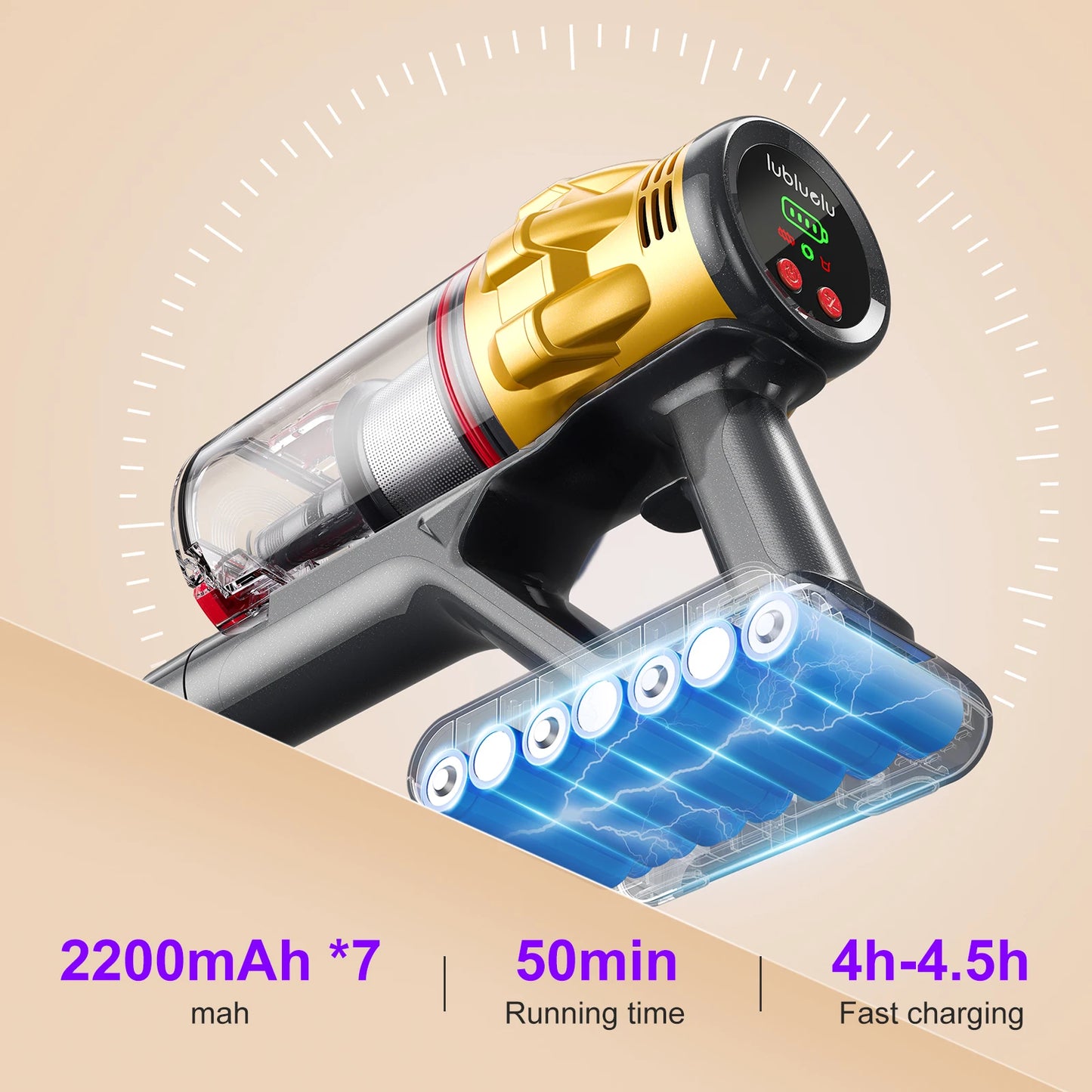 Lubluelu G11 Cordless Vacuum Cleaner 550W Powerful Suction Anti-Tangle Brush 50 Mins Runtime for Pet Hair on Hard Floor Carpet