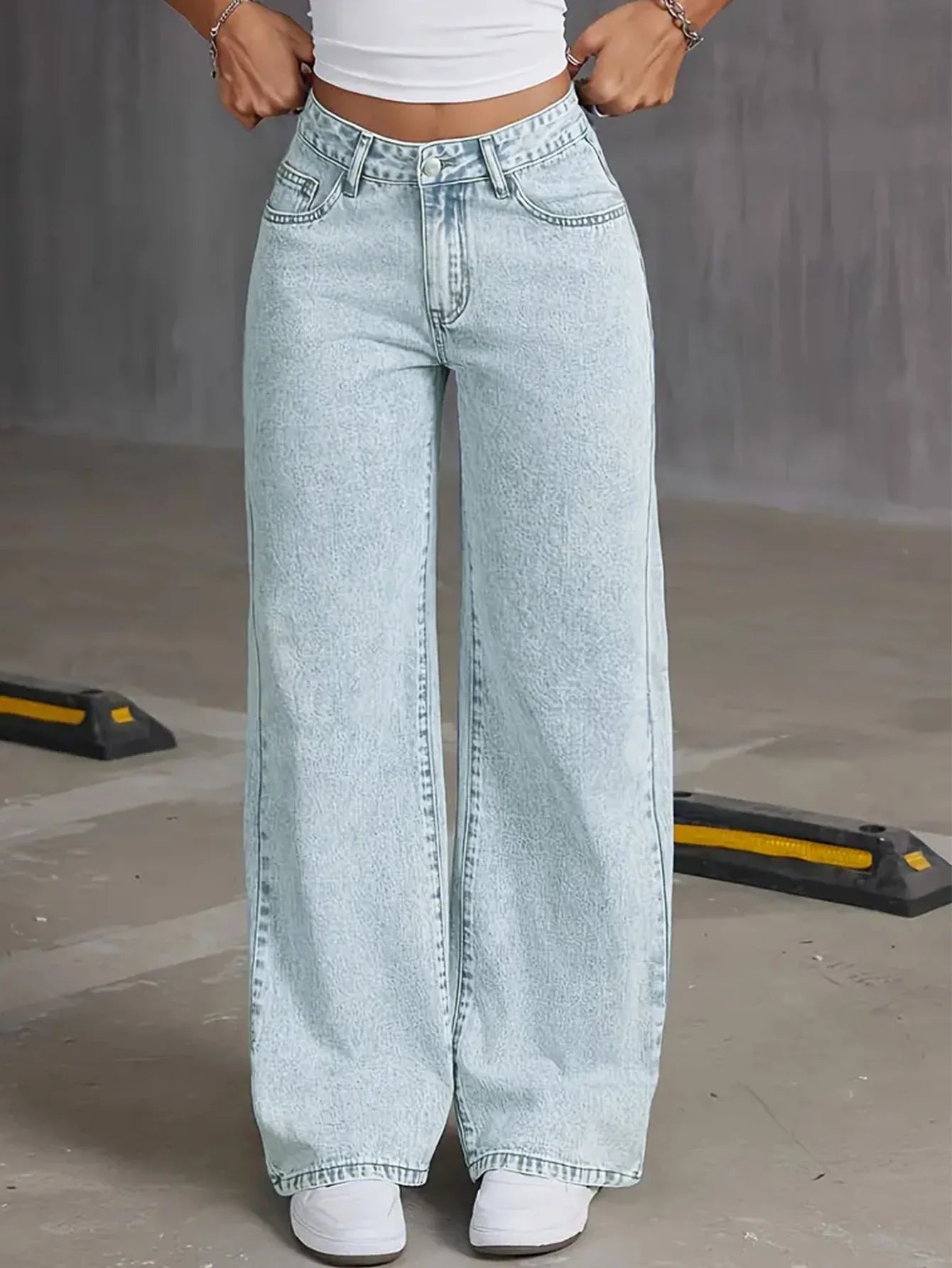 Light Blue Women's denim pants Straight Leg baggy jeans with pocket Spring 2025 Loose jeans