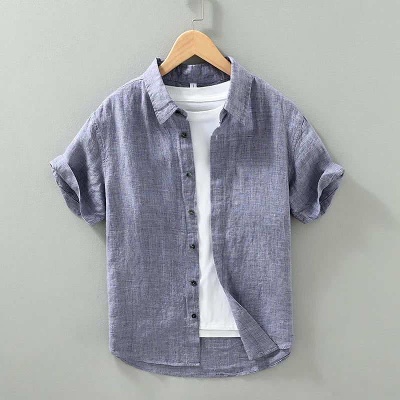 100% Linen Thin Light Breathable Short Sleeve Summer Vintage Shirt
