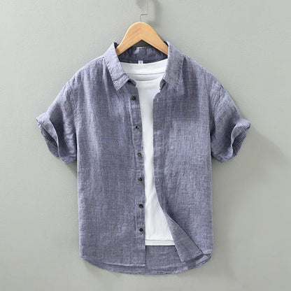 100% Linen Thin Light Breathable Short Sleeve Summer Vintage Shirt
