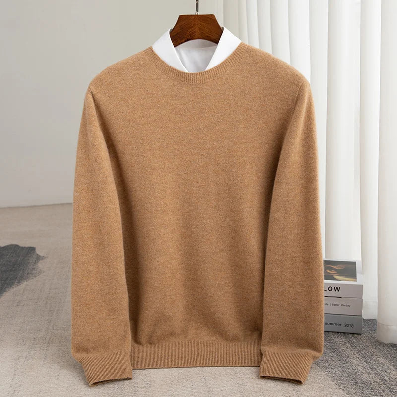 Autumn And Winter 100% Pure Wool Men's Thick Round Neck Slim-Fit  O-neck Pullover Long-Sleeved Knitted Cashmere Sweater