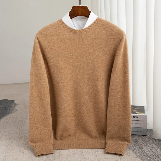 Autumn And Winter 100% Pure Wool Men's Thick Round Neck Slim-Fit  O-neck Pullover Long-Sleeved Knitted Cashmere Sweater