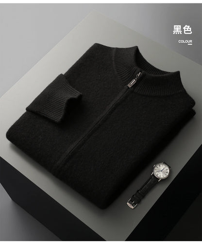 MVLYFLRT Men's Merino Wool Knitted Suit Half Height Zipper Cardigan Long Pants Tracksuit Fashionable Casual Wear 24592431