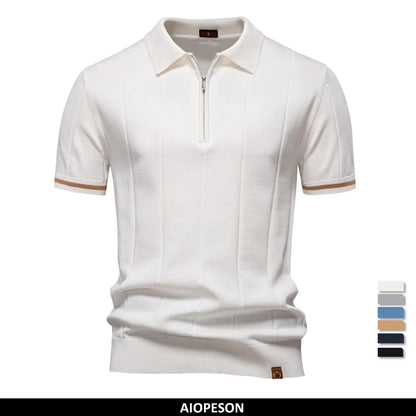 AIOPESON Men's Solid Color Sport Zipper Polo Shirt Athletic Social Polo Shirts for Men Office Slim Fit Polo