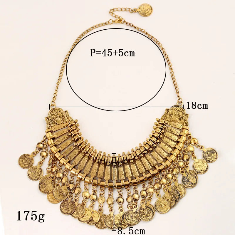 Gypsy Bohemia Metal Coin Tassel Statement Choker Necklace Women Boho Afghan Turkish Ethnic Tribal Jewelry