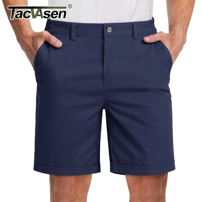 Summer Casual Shorts Mens Fit 7 Cotton Cargo Shorts Multi-pockets Rolled Leg Design Hiking Golf Shorts Streetwear Male