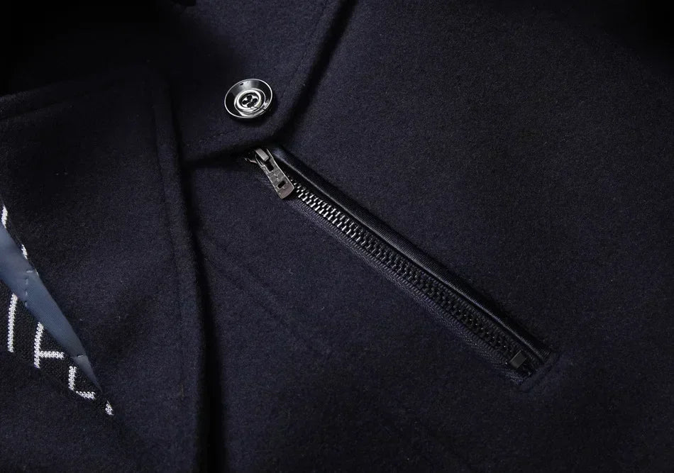 Men Fashion Autumn Winter Wool Trench Coats Fashion Middle Long Jacket Male Double Collar Zipper Coat Windbreak Woolen Overcoat