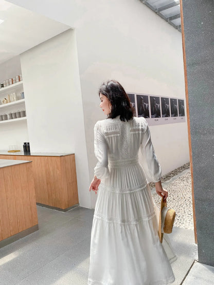 GypsyLady Elegant Vintage Chic Midi Dress Cotton White Boho Autumn Spring Holiday Women Long Sleeve Ladies Dresses Vestidos 2XXL