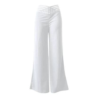 Summer Wide Leg Hollow Wide Waistband Long Pants Women High Waist Solid Color Wide Leg Flared Trousers Yoga Sport Gym Pants