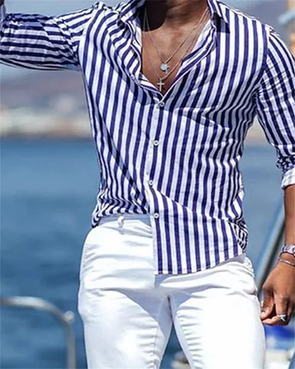 Men's Shirt Long Sleeve Striped Print Summer Hawaiian shirt S-6XL