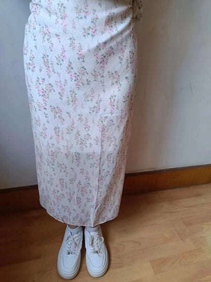 High Waist Long Skirt  Wrap Dress Asymmetrical Hem Chiffon Floral Print Belted Midi Skirt for Short Women Summer Dress
