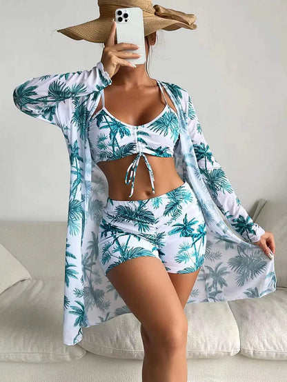 Summer Print Swimsuits Tankini Sets Female Swimwear Push Up For Beach Wear Three-Piece Bathing Suits Pool Women's Swimming Suit