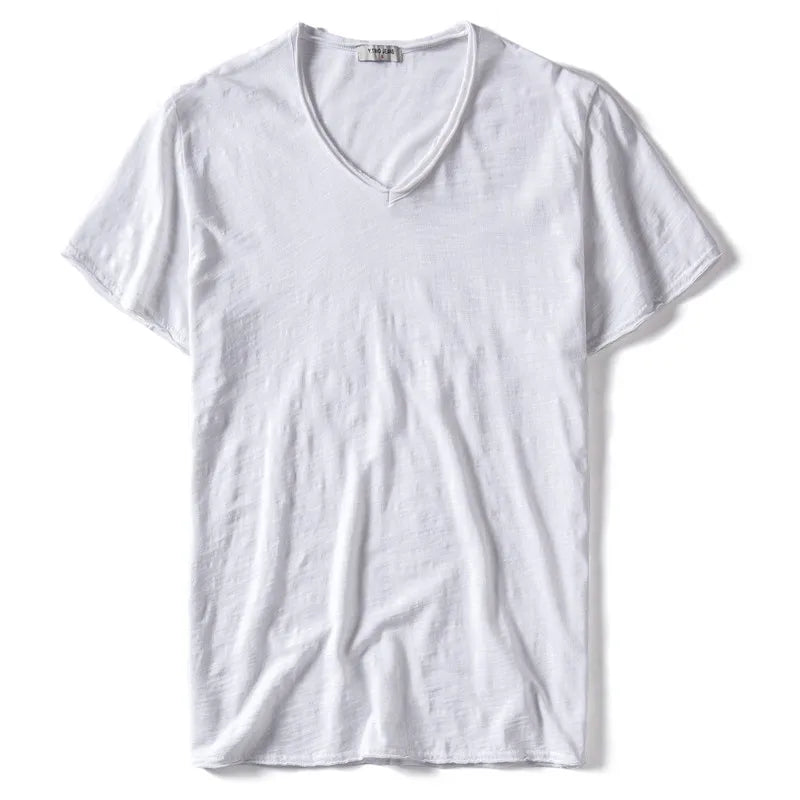 2021 New Summer V-neck T-shirt Men 100% Combed Cotton Solid Short Sleeve T Shirt Men Fitness Undershirt Male Tops Tees