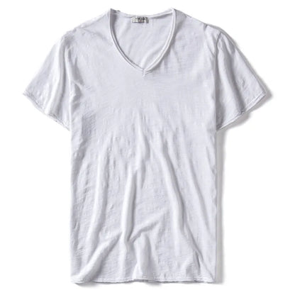 2021 New Summer V-neck T-shirt Men 100% Combed Cotton Solid Short Sleeve T Shirt Men Fitness Undershirt Male Tops Tees