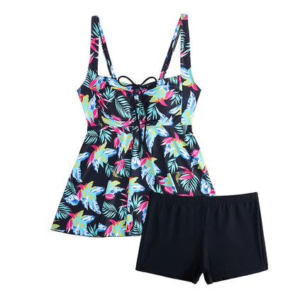 2025 Drawstring Tankini Set Two Piece Swimsuit Box Short Women Floral Printed Swimwear Female Bathing Suit Beachwear Swimming