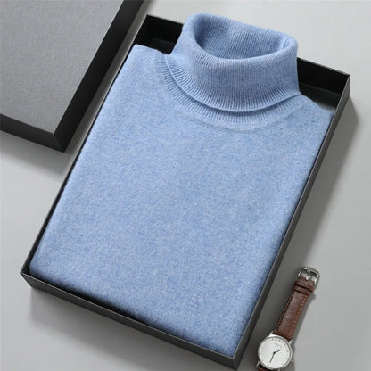 100% Cashmere Turtleneck Men Pullovers 2024 Autumn Winter Soft Light Warm Rolled Neck Jumper Jersey Pull Homme Knitted Sweater