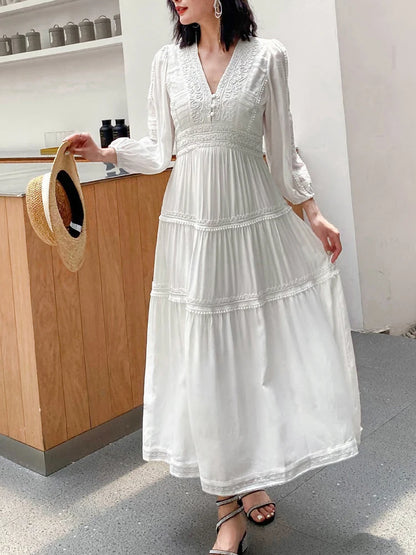 GypsyLady Elegant Vintage Chic Midi Dress Cotton White Boho Autumn Spring Holiday Women Long Sleeve Ladies Dresses Vestidos 2XXL