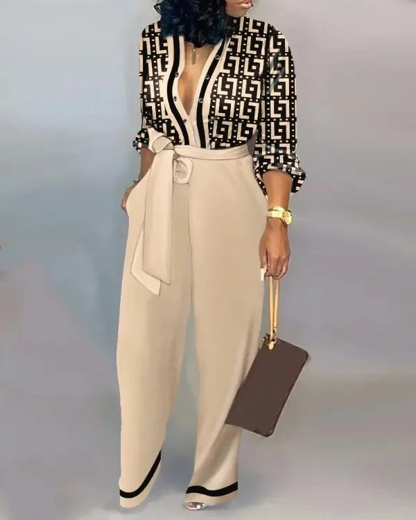 Women Fashion Letter Print Long Sleeve Jumpsuit Spring Button One Piece Overalls Streetwear Autumn Elegant Office Lady Playsuit