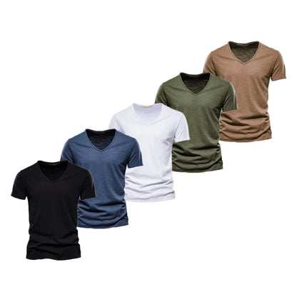 5 Pcs Brand T Shirt Men Casual Solid Color Slim Fit V-neck T-shirts Men New Summer Quality 100% Cotton T Shirt for Men